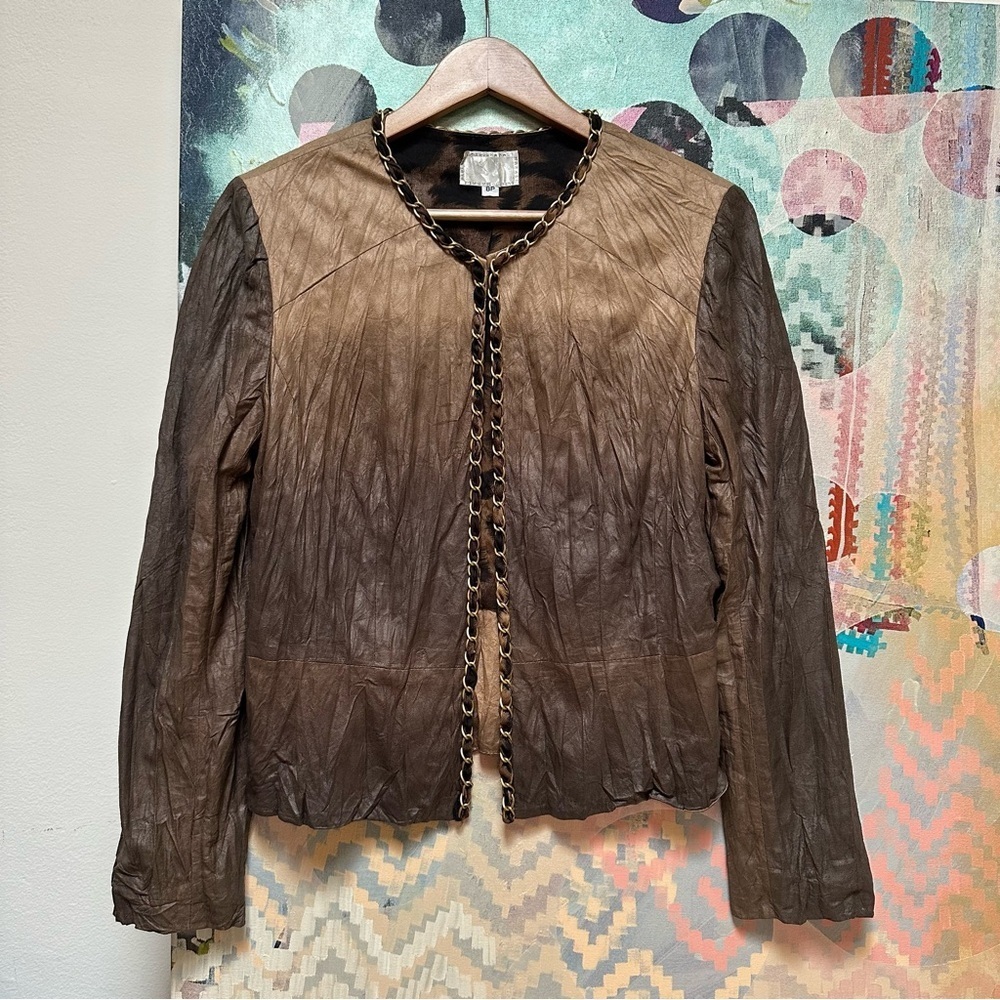 Alberto Makali Vegan Leather Y2K Vintage blazer jacket with animal print trim